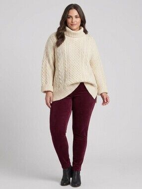 George Burgundy Corduroy Leggings High Rise Stretch, Whimsigoth, Plus Size 2X